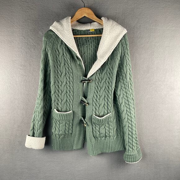 Cabela’s Green Cable Knit Hooded Sweater Jacket Women’s Large - Picture 7 of 7